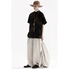 新中式デザインの立襟盤扣半袖シャツ【夏用】