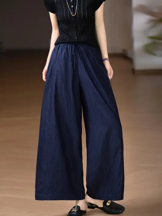 肌触りの良いシワ加工パンツ【極上の柔らかさ・ウエストゴム・デザイン】（セットアップ対応）