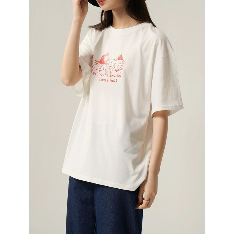 Tシャツ レディース 半袖 シンプル キャラクター柄 かわいい 遊び心 若々しい 着回し おしゃれ 夏