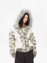 迷彩柄ショートパーカー【毛皮付き・冬用・女性用】