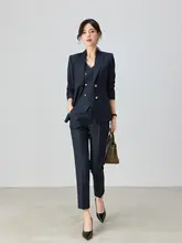 高級感漂うネイビー職業用スーツ【女性用・面接・ベスト付き・3ピース】（セットアップ対応）