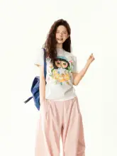 半袖Tシャツ レディース カートゥーン柄 ヴィンテージ 遊び心 フィット 着痩せ 着回し 夏 トップス トレンド