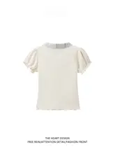 バインディングデザインの斜め襟短袖Tシャツ【女性用・夏用・フィット感・フリル付き】