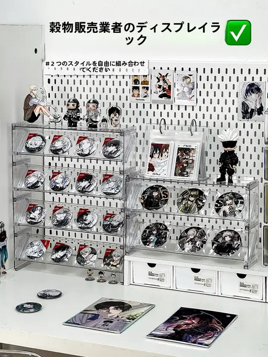 缶バッジスタンド アクリル 透明 階段状 小型 四角 グッズディスプレイ 収納 飾り