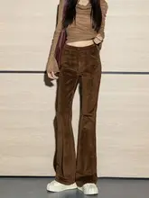 コーディネート自在な綿ツイル素材のパンツ【女性用・ストレッチ・フレアデザイン・ロング】