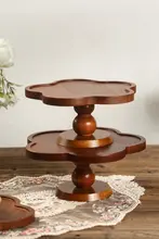 中古風の木製高脚トレー【スイーツ・デザート用・飾り棚としても】