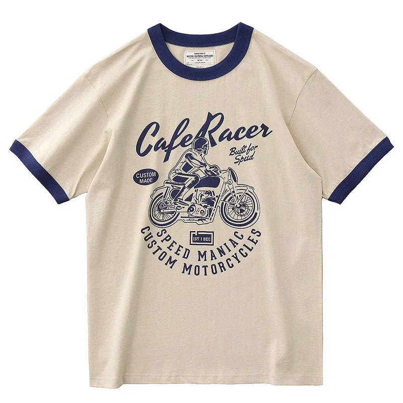 カラフルなバイクプリントTシャツ：メンズ向け夏のカジュアルファッションに最適な選択肢