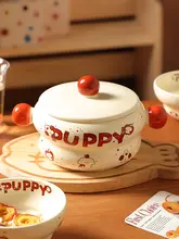 高級感ある日本式陶器の丼【フタ付き・ダブルハンドル・かわいいデザイン】