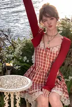 Acaine 蕾絲飾りつきキャミソールドレス【夏用・フランス風・リゾートスタイル】