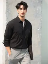 JSSD HOMME 春夏用 メンズ長袖シャツ【伸縮性あり・ビジネスカジュアル・泡泡纱生地】