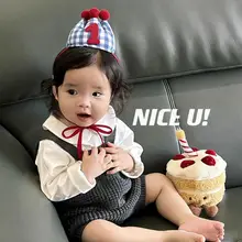 王冠帽子 キッズ ボーイズ ガールズ 布製 チェック柄 1歳バースデー 撮影 プロップス インスタ映え 韓流 お祝い