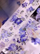 レトロブルー紫花柄和紙テープ【手帳用・PET製・シェルカットデザイン】