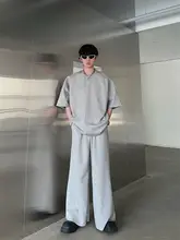 セットアップ メンズ 半袖 Tシャツ パンツ シンプル クルーネック 立体ロゴ ストレート フルレングス カジュアル 夏