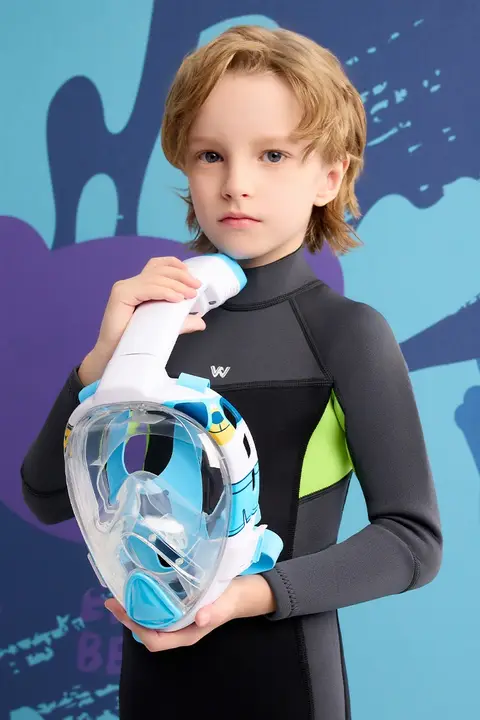 WaterTime 子供用フルフェイス潜水マスク【呼吸しやすい全干式デザイン・スノーケリング用】