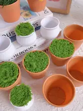 手作りミニ観葉植物鉢【ホワイト・陶器風・車用・耐衝撃・フェイク芝生付き】
