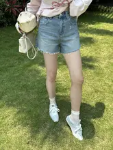 YANGLE レディースデニムショートパンツ【夏用・薄手・ハイウエスト・フリンジデザイン】