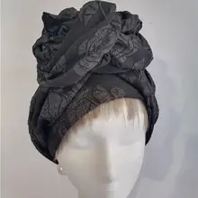 Yuan An ミス ブラックローズデザインの春秋用女性用ヘアバンド帽子【フレンチスタイル・リボン付き】