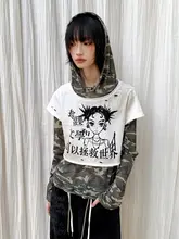 迷彩デザインのフード付きTシャツ【夏用・カジュアル・女性用】（セットアップ対応）