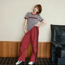 感溢れるカジュアルセットアップ【ロゴ入り短袖Tシャツ・サイドストライプワイドパンツ】（セットアップ対応）