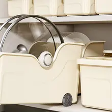 キッチン用鍋具収納ボックス【調味料付き・スライドキャスター・調理器具整理用】