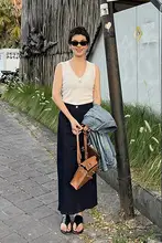 MsDidion 冷感リネン混合ノースリーブニットタンクトップ【Vネック・夏用・シンプルデザイン】