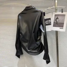 サイドデザインのワッシャー加工ブラックシャツ【春季に最適・シンプルスタイル】（セットアップ対応）