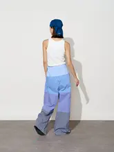グラデーションチェック柄切替長パンツ