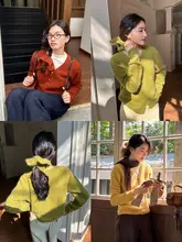 優しいデザインのVネックウールニットセーター【ウサギ毛・冬用・フィット】（セットアップ対応）