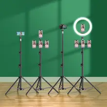 多機能三脚スマートフォンスタンド【LED補光ライト付き・伸縮式・デスク・床置き用】