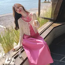 ニットカーディガンとキャミソールワンピースセット【春夏用・ビーチリゾートスタイル・2点セット】