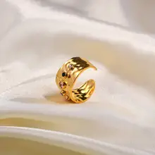 カラフルなジルコニアクリスタル幅広リング【ステンレス製・18Kゴールドプレート・個性的デザイン・女性用】