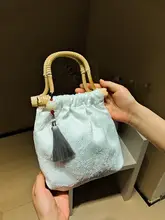 ミニサイズの竹節編みバッグ【レトロデザイン・夏用・ハンドル付き】