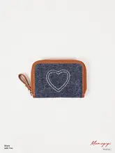 じゃばら カードケース 小銭入れ レディース デニム ハート刺繍 ヴィンテージ 大容量 シンプル 「Momogigi」