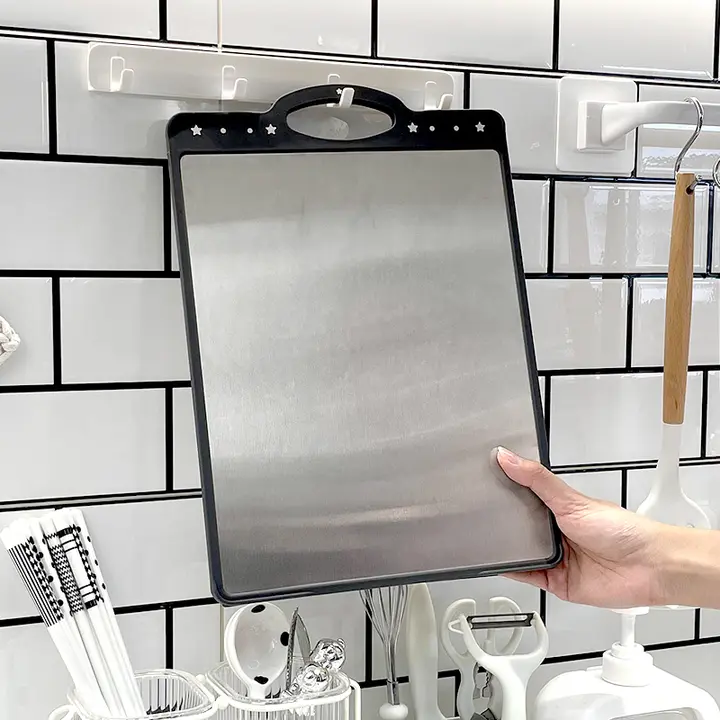 抗菌防霉 ステンレス製 ダブルサイドまな板【家庭用・キッチン用・麦わら素材】