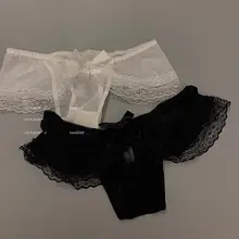可愛いレーストリミングの三角パンツ【セクシーなリボン付き・低ウエスト・コットン】