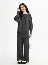 セットアップ レディース ニット ワイドパンツ ルーズ 韓流 カジュアル きれいめ 上品 着痩せ 春