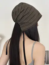軽やかなストライプデザインの包頭キャップ【夏用・リボン付き・トレンドアクセサリー】