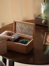 復古デザインの木製収納ボックス【桜桃木製・ガラス装飾・ティーバッグ整理・贈り物に最適】