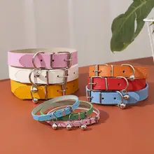 PUレザー製 ペット用ネックレス【調節可能・鈴付き・可愛い子犬用・猫用】