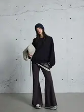 高品質コットン混紡のフレアパンツ【ウエストゴム・刺繍デザイン・カジュアル】