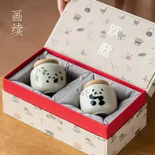 手描きパンダデザインの陶器製茶葉保存容器【密閉・中華風・防湿】
