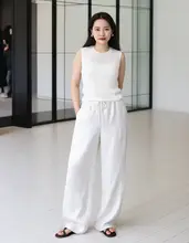 COOBLOOM ホワイトリネン 春夏用 レディースパンツ【薄手・ワイドシルエット・ロングパンツ】