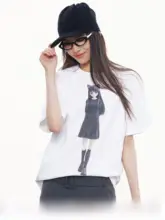 二次元猫耳デザインの印刷Tシャツ【レディース・ショートスリーブ・ラウンドネック・ルーズフィット】