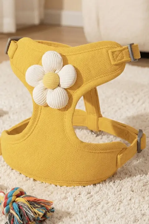 ペット用小花刺繍付きハーネス【リード付き・犬猫用・小型犬向け】