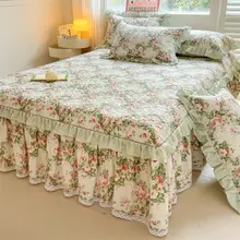 夏用全棉ボックススカート付きベッドカバー【花柄・増厚・プリンセススタイル】（セットアップ対応）