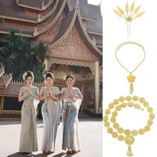 美しい金色のヘアピン【タイ民族スタイル・ネックレス・ウエストチェーン付き】