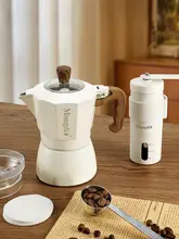 Mongdio モカポット ダブルバルブ コーヒーメーカー 手動コーヒーグラインダー アウトドア用コーヒーセット