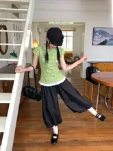黒色デザインのウエストゴム花びらデザインカジュアルパンツ【ゆったりストレート・女性用】
