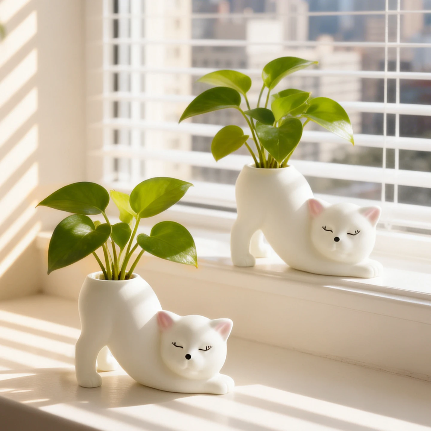 伸びをする猫型プランター：田园風デスクトップ装飾の実用性と空間設計への影響