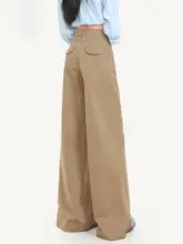 ワイドパンツ レディース カーキ ストレート ドレープ感 秋「CHOCOOLATE」